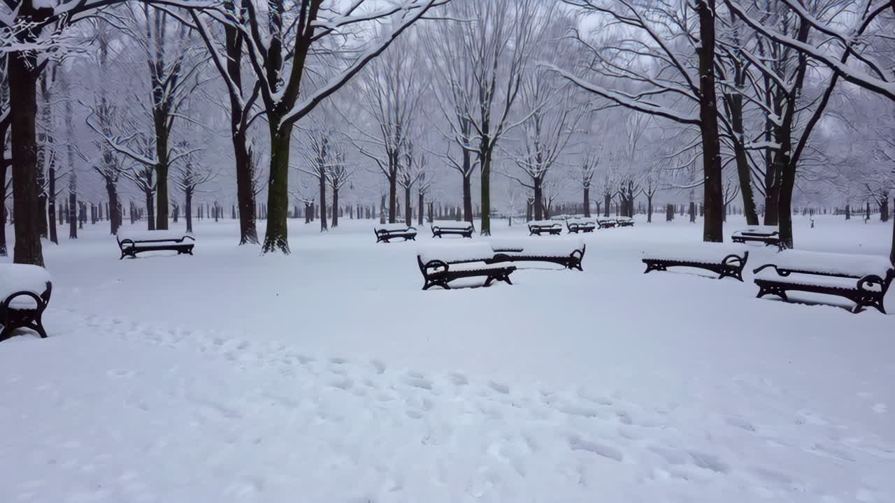 Snowy Park Benches