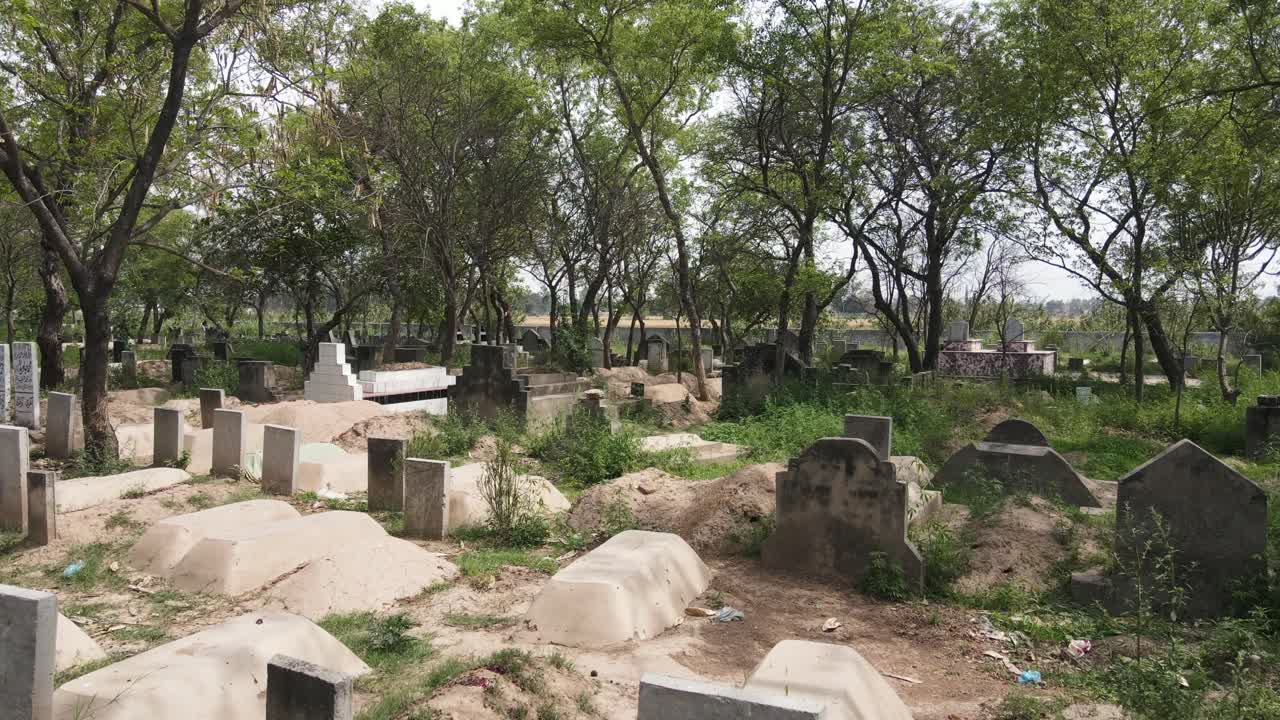Drone view of Muslim cemeteries and graves in Pakistan