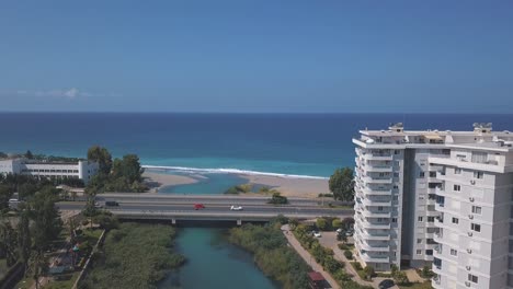 coastal cityscape with river and beach