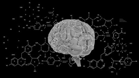 modelo cerebral con estructuras químicas, animación de investigación científica