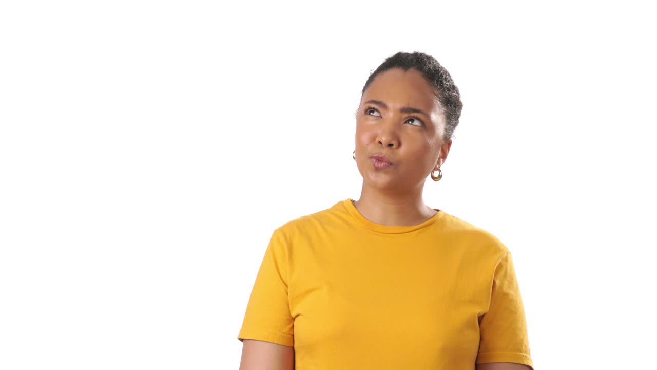 Thinking, mockup and nodding with a black woman