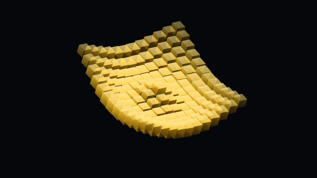 Abstraktní 3D animace zlatých kostek tvořících vlnitý povrch
