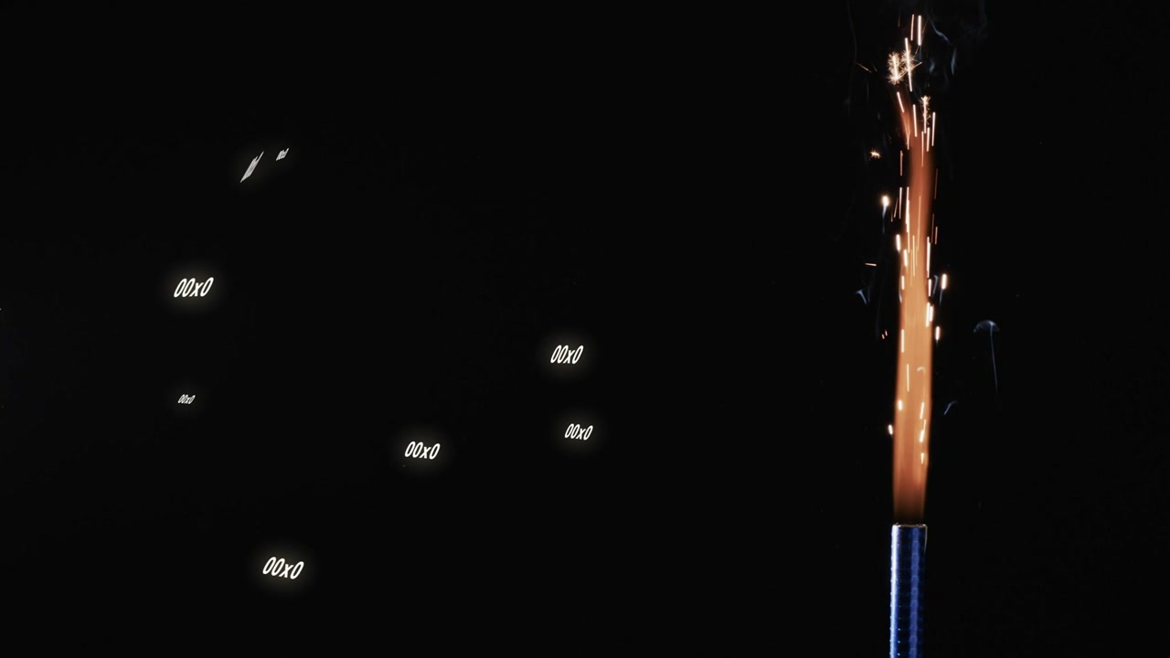 Festive Sparkler Burning and Emitting Golden Sparks on Black Background