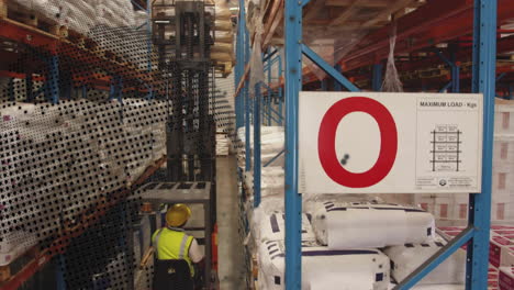 animation of globe and data processing over worker using lift truck in warehouse