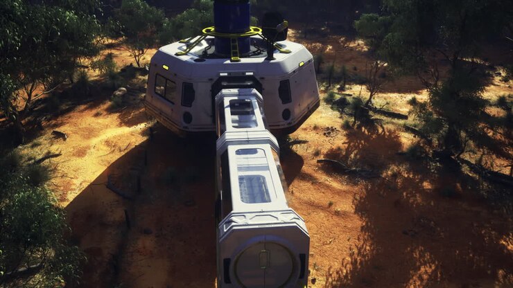 Habitat futuristico unico sotto il sole in un paesaggio remoto