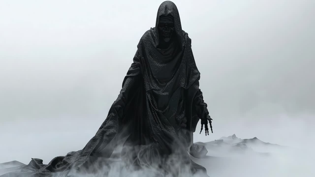 Mysterious Figure in a Foggy Landscape
