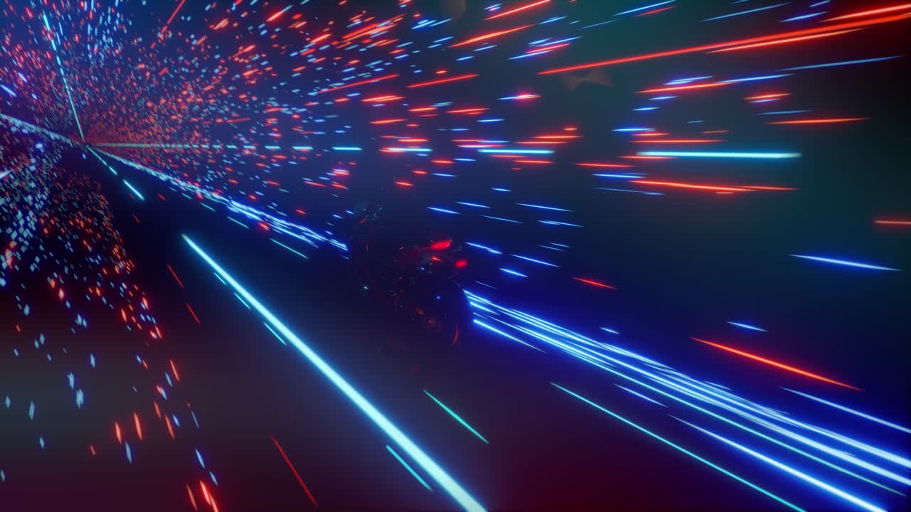 Motocicletta sfrecciante in un tunnel futuristico al neon