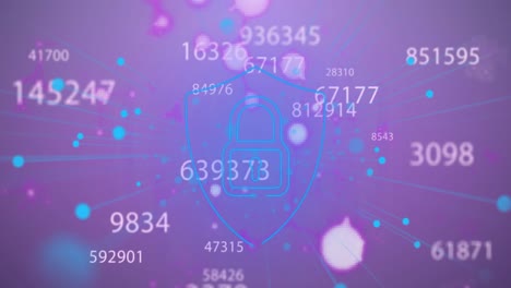 animación de múltiples números cambiantes y icono de candado de seguridad contra un fondo púrpura