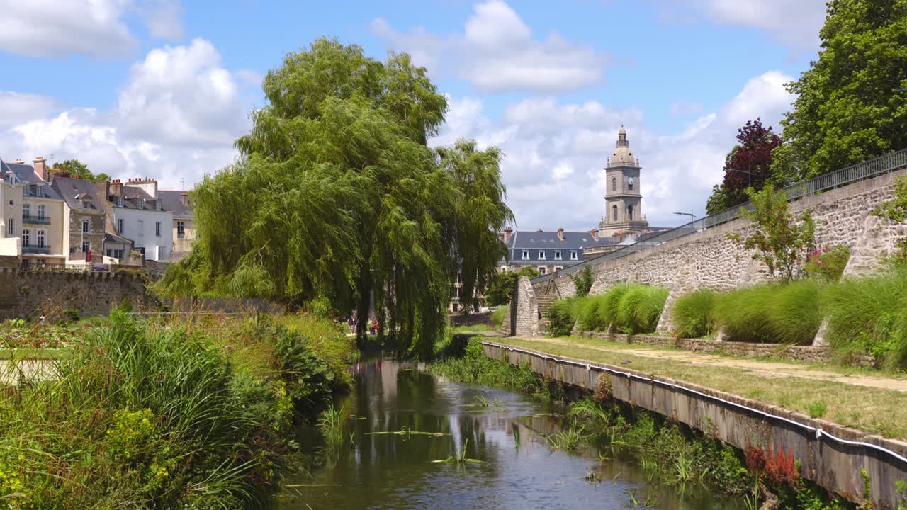 Peaceful River Scene in a Historic European Town