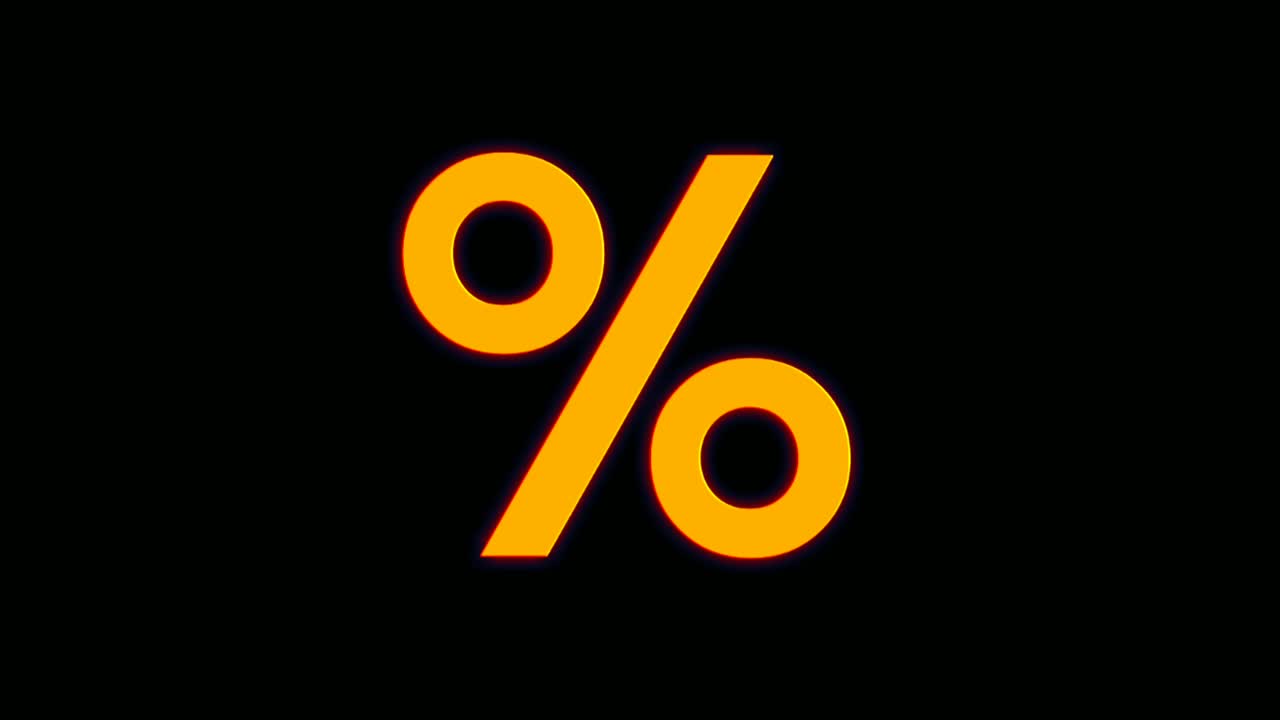símbolo de neón porcentaje animación gráficos de movimiento en fondo negro para elementos de video