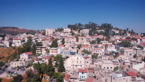 aerial view of a hillside town with traditional architecture