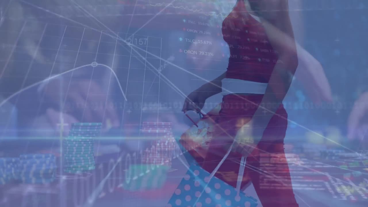 animación del procesamiento de datos y gráficos sobre las manos de diversas personas que juegan