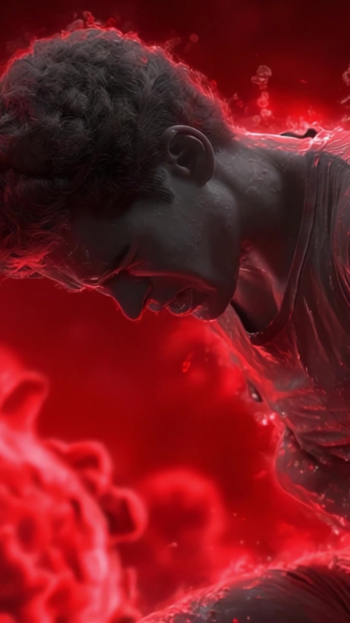 Un'Esplorazione Affascinante dell'Emozione Umana: La Lotta e il Dolore di un'Anima Disperata in un Ambiente Intriso di Rosso Fuoco