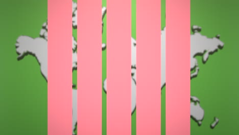 Flying-airplanes-and-world-map-with-pink-stripes-on-green-gradient