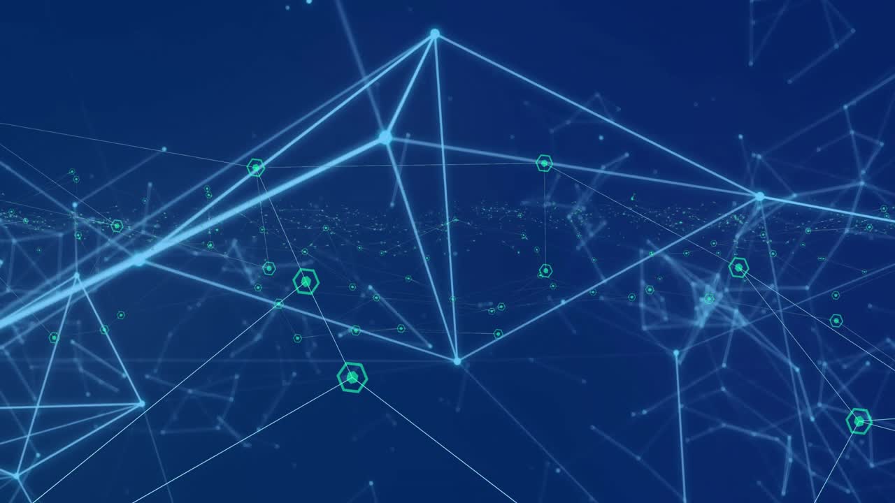 animación de múltiples redes de conexiones sobre un fondo azul