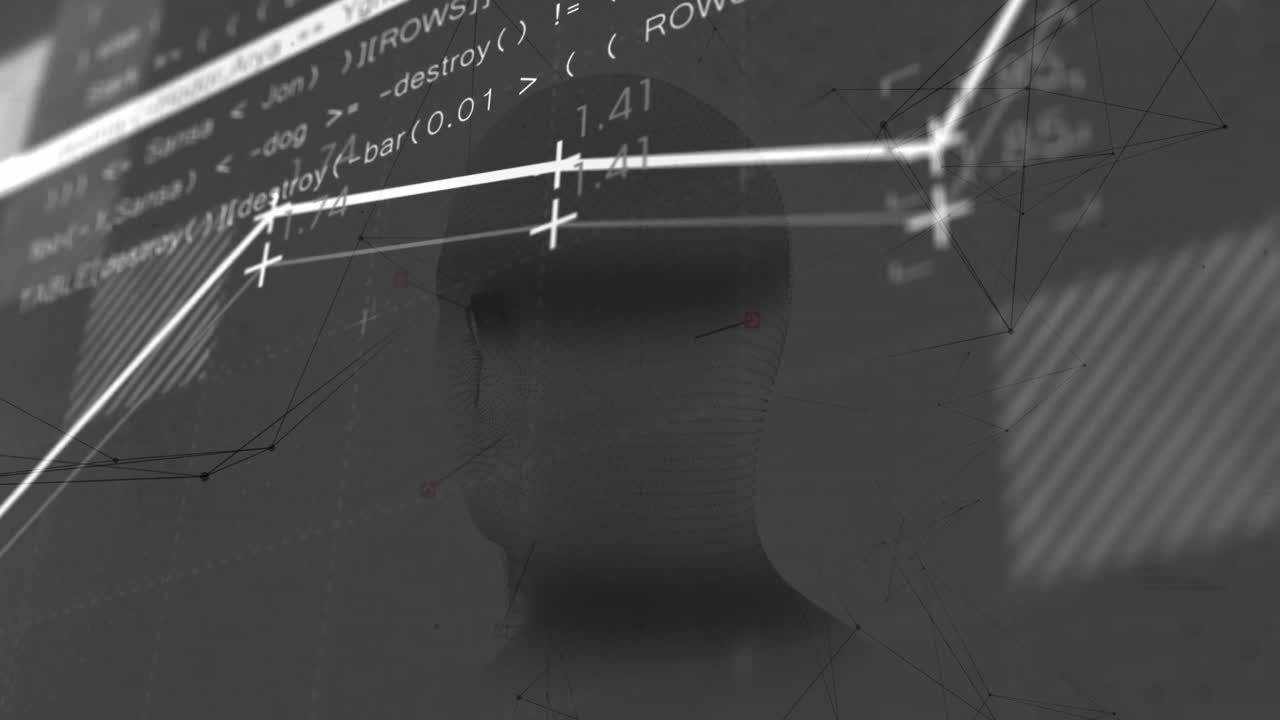 Overlaying code and graph on abstract background with geometric animation patterns