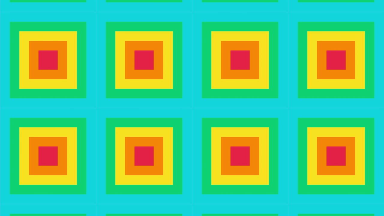 Abstract motion graphics lines pattern in a rainbow palette. Simple geometric mosaic with multicolor tiles is animated in a seamless loop