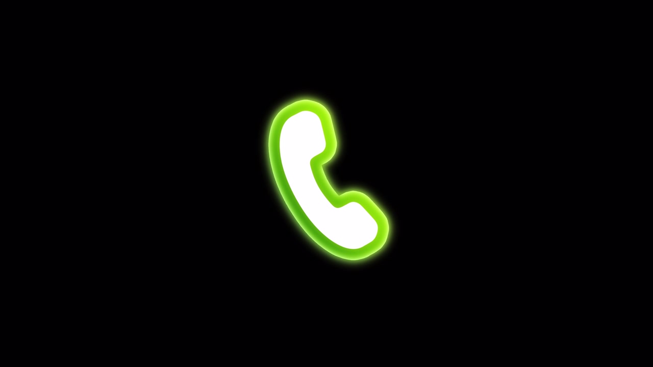 Glowing Green Telephone Icon Animation on Black Background