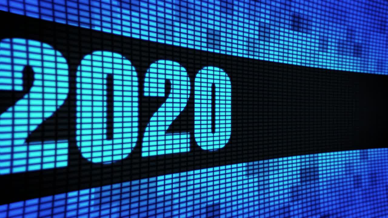 Year 2020 displayed on LED screen