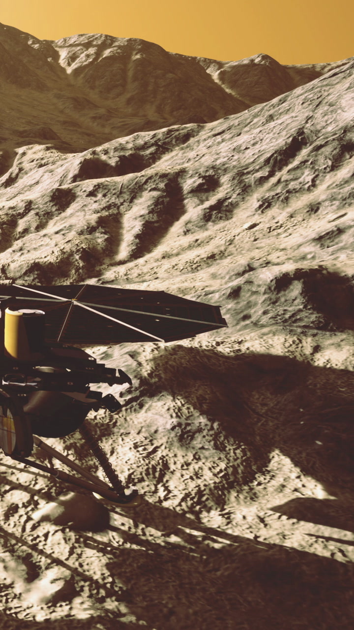 Mars rover explores rocky surface of distant planet on a bright day
