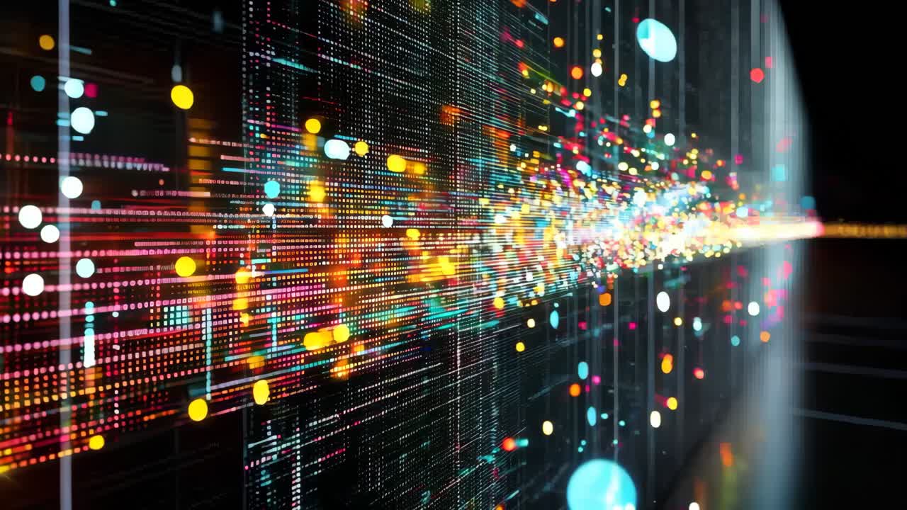 A close up of a computer screen with a lot of lights on it