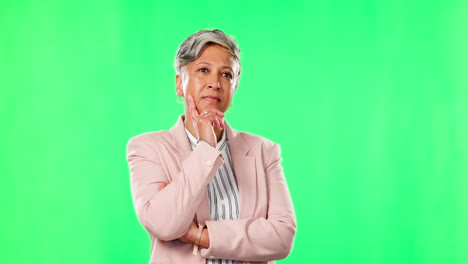 Green-screen,-thinking-and-business-woman