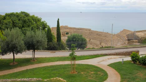 a beautiful and well maintained park near tarragona roman amphitheatre captured in a 4k video shoot during daylight