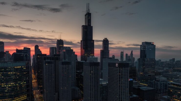 Timelapse de Chicago ao nascer do sol com a Torre Sears
