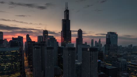 Chicago-Zeitraffer-Bei-Sonnenaufgang-Mit-Sears-Tower