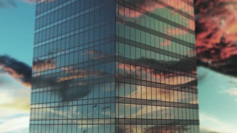office building windows and aerial view on skyscraper building with many corporate offices of success companies. real estate for rent and commercial using, seamless abstract 3d animation