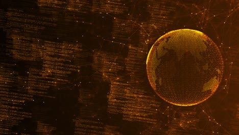 golden rotating globe glowing nodes flowing code futuristic depicting structure of global data