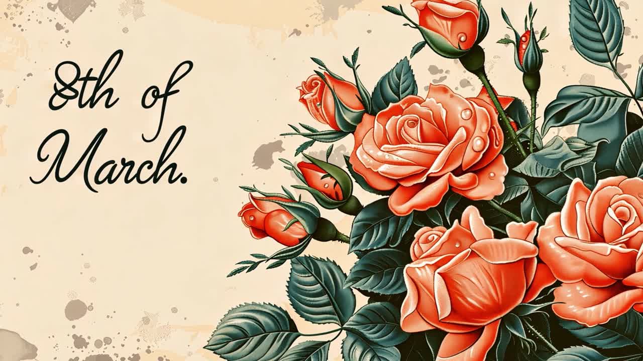 8th of March Floral Greeting with Orange Roses