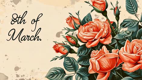 8th of march floral greeting with orange roses