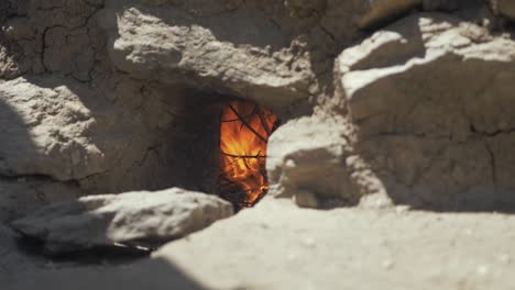 flue of traditional tandoor oven for baking bread at refugee camp moria