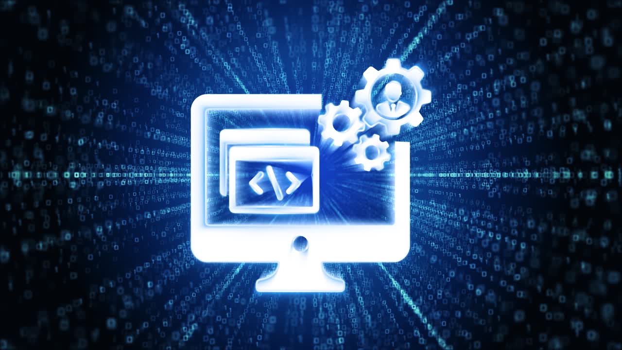 Software development icon digital cyber space loop technology tunnel animation process of web