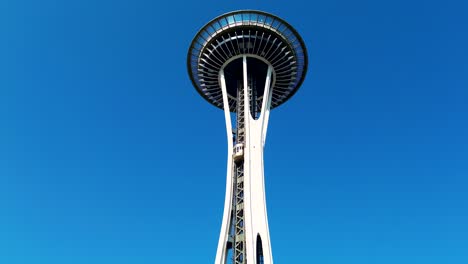 drone landscape of the space needle observation tower building viewpoint lookout in seattle cbd city skyline washington usa america tourism infrastructure architecture design