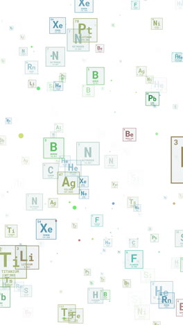 flying square icons of the chemical elements of the periodic table on a white background. vertical video.