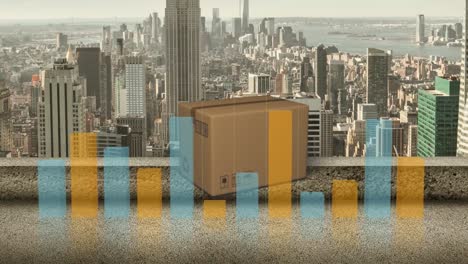 animation of statistics processing over cardboard box