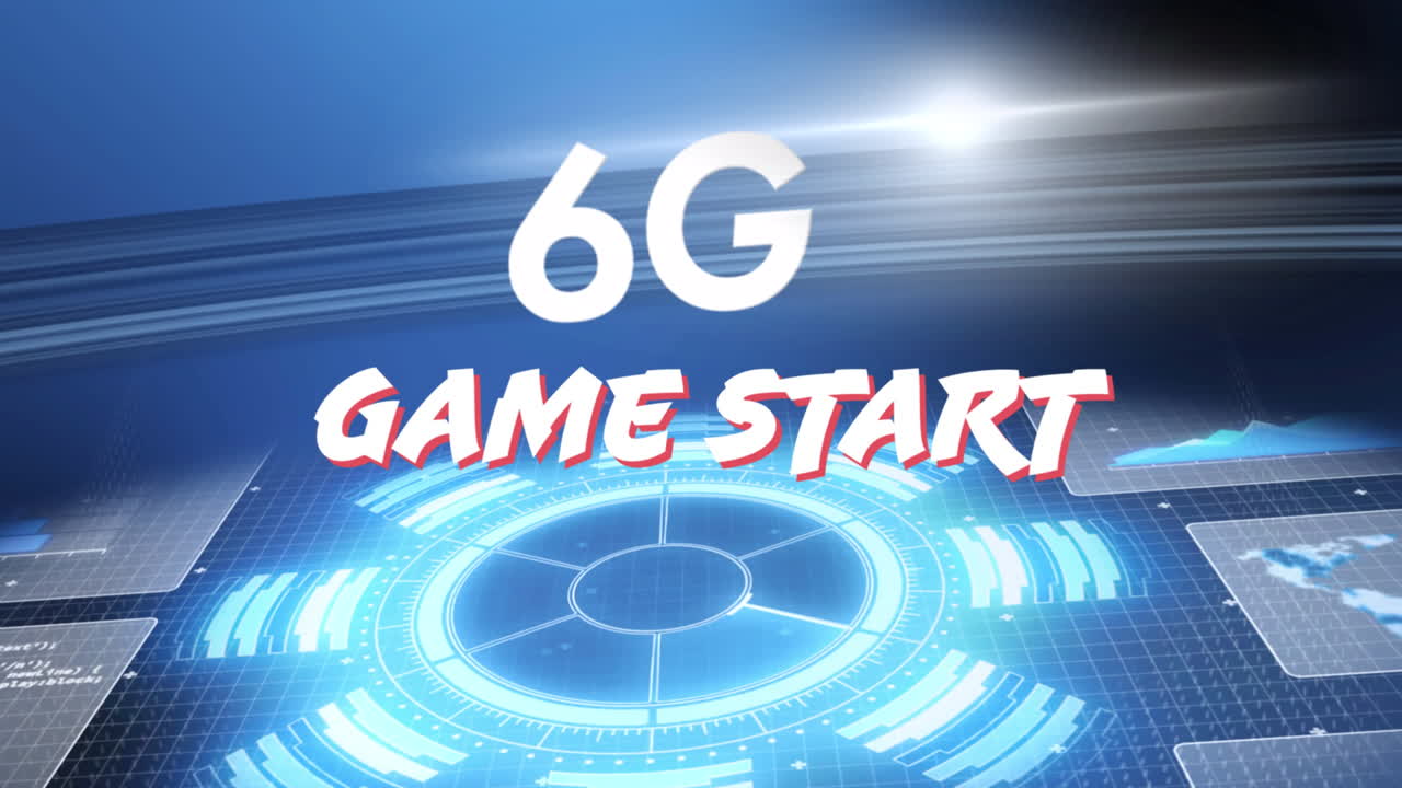 스크린과 함께 디지털 추상 공간에서 게임 시작 6g의 애니메이션