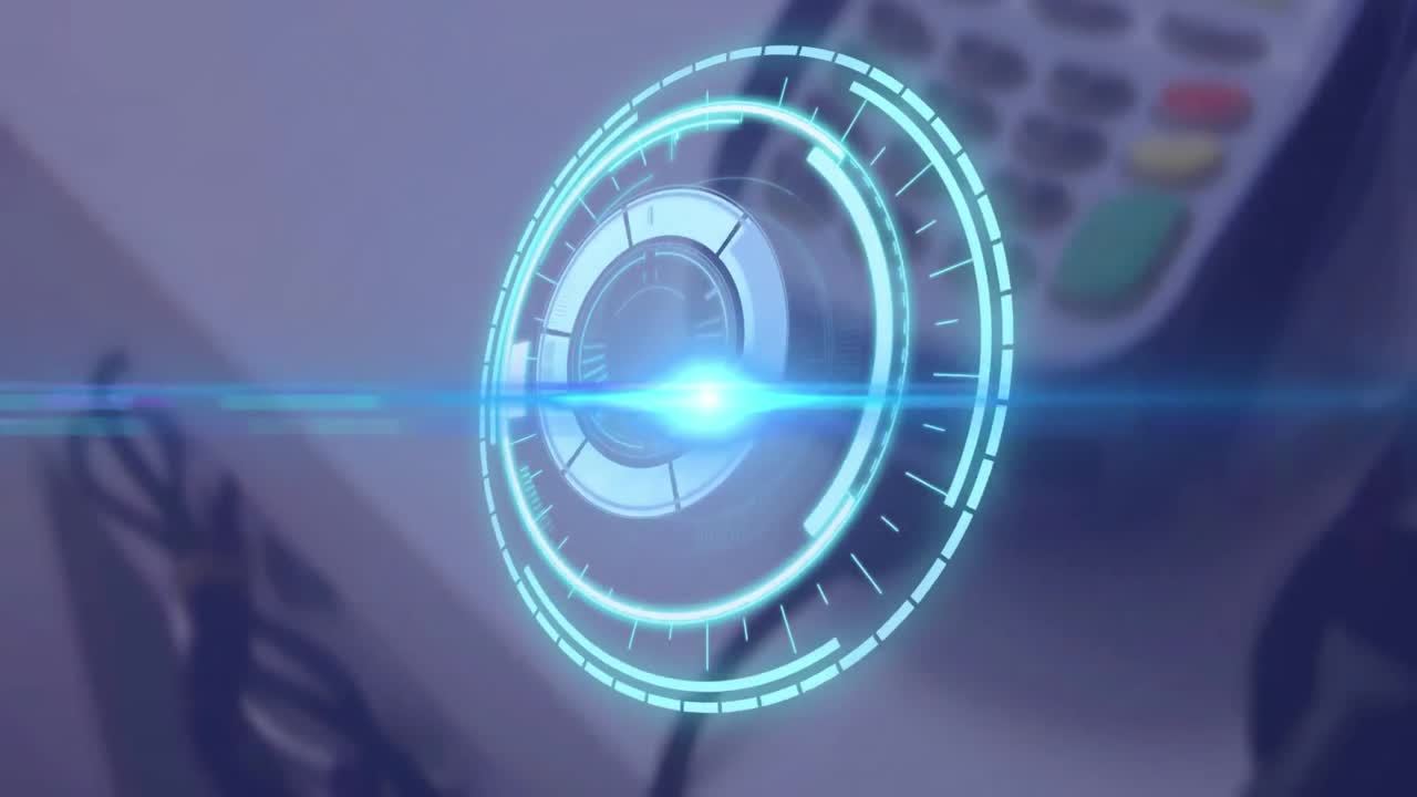 animación de una cerradura de caja fuerte de combinación circular que gira sobre el terminal de pago de tarjetas de crédito