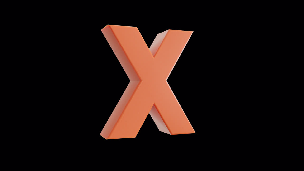 3D Orange Letter X Rotating on Black Background