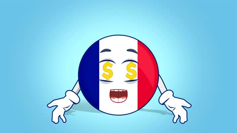 cartoon icon flag france dollar eyes with face animation with alpha matte