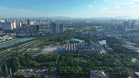 Aerial-skyline-view-of-Hanoi-cityscape,-urban-city-in-Vietnam