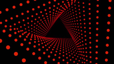 abstract dots pattern motion background.triangle tunnel with red dots and black background