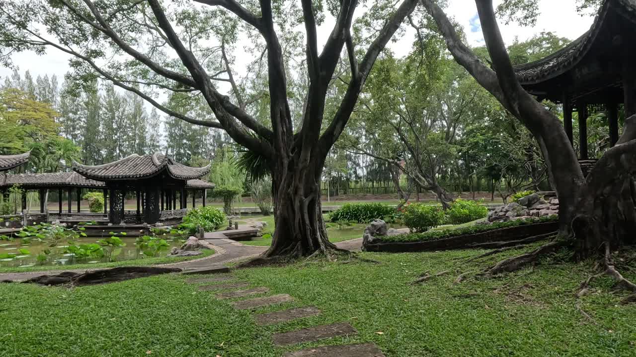 A peaceful stroll through a traditional Asian garden.