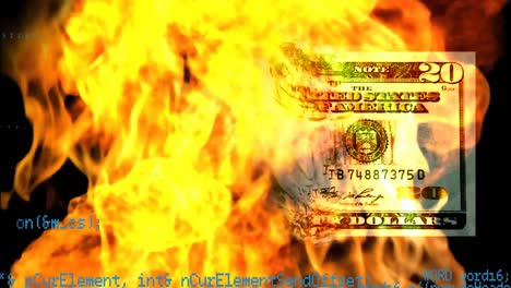 Dollar-bill-burned-with-fire