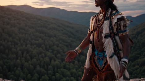 native american dancer in mountain landscape