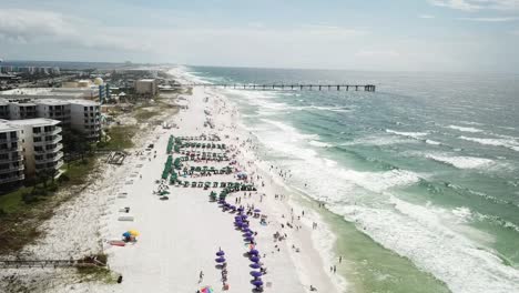 aerial view of tourist beach in orange beach, alabama while on vacation - drone shot