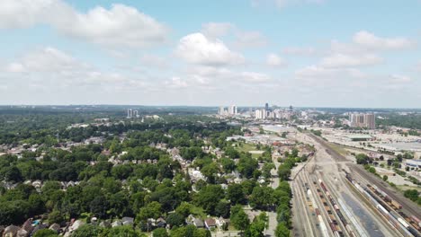 cinematic footage of the skyline of london ontario canada, known as the forest city