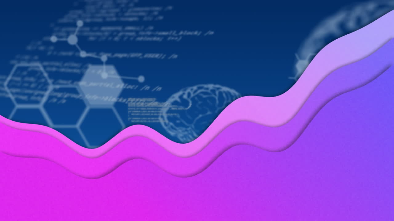 animación de la red de conexiones con iconos sobre cerebros humanos con onda púrpura